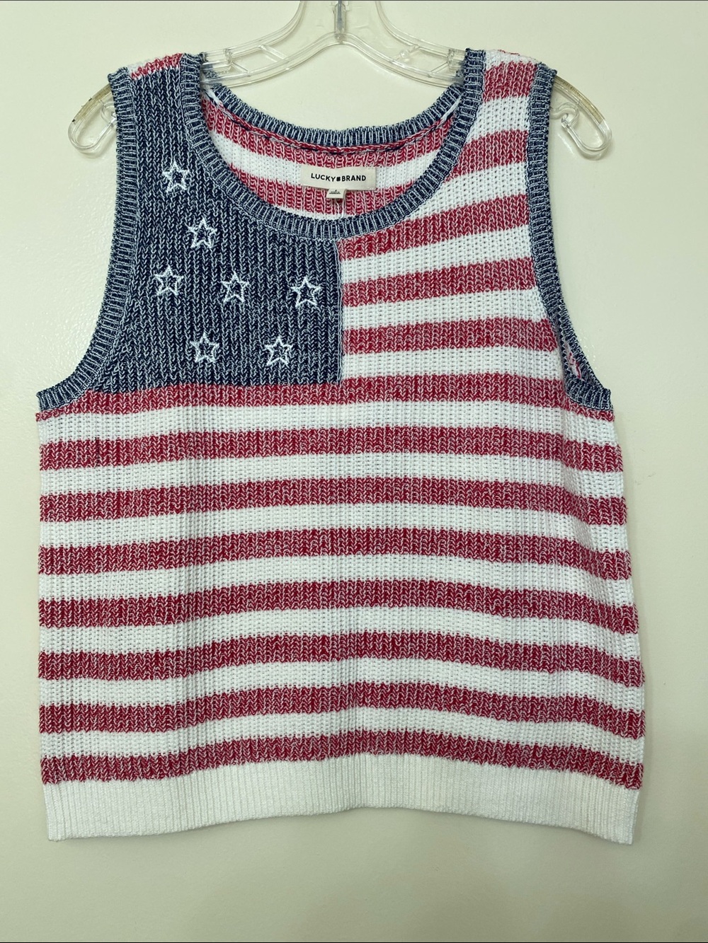 Lucky Brand Red, White & Blue Star Stripe Knit Tank Sweater
